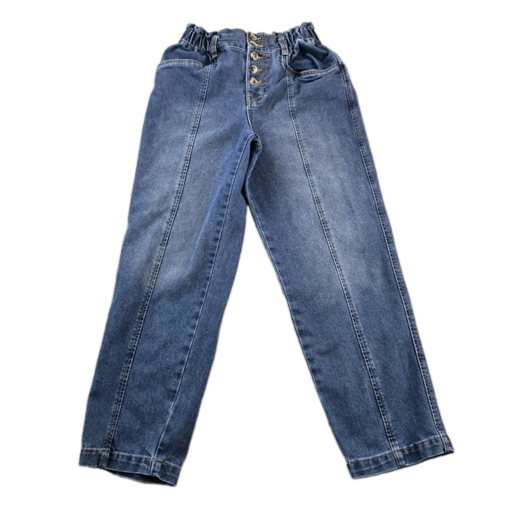 Time & Tru Women's Baggy Ankle Denim Jeans Button Fly Elastic Waist Size 4